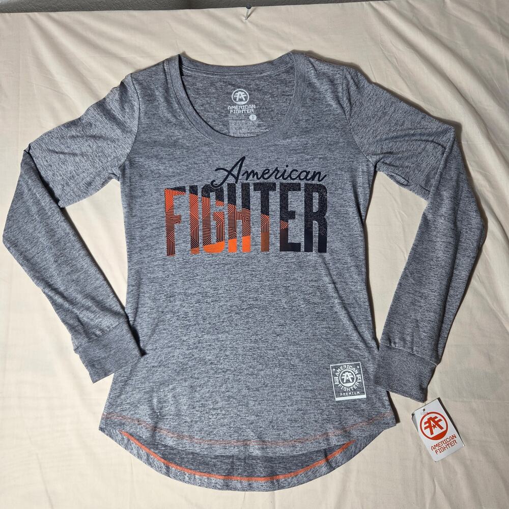 American Fighter Women's Long Sleeve Graphic Tee Small Gray NWT